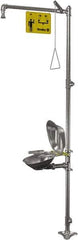 Bradley - 1-1/4" Inlet, 22 GPM shower Flow, Drench shower, Eye & Face Wash Station - Bowl with Hinged Dust Cover, Triangular Pull Rod & Push Handle Activated, Stainless Steel Pipe, Stainless Steel Shower Head, 5.1 GPM Bowl Flow, Corrosion Resistant - Exact Tool & Supply