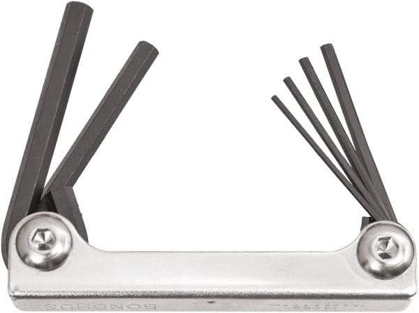 Bondhus - 6 Piece Fold-Up Ball End Hex Key Set - Hex Range 3 to 10mm, 7-1/2" OAL, Protanium High Torque Steel - Exact Tool & Supply