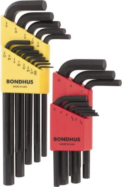 Bondhus - 22 Piece L-Key Hex Key Set - Hex Range 0.05 to 3/8", 11" OAL, Protanium High Torque Steel - Exact Tool & Supply