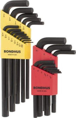 Bondhus - 22 Piece L-Key Hex Key Set - Hex Range 0.05 to 3/8", 11" OAL, Protanium High Torque Steel - Exact Tool & Supply