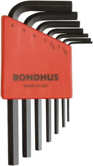 Bondhus - 7 Piece L-Key Ball End Hex Key Set - Hex Range 1.5 to 6mm, 8" OAL, Protanium High Torque Steel - Exact Tool & Supply