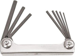Bondhus - 8 Piece Fold-Up Ball End Hex Key Set - Hex Range 0.05 to 5/32", 3-1/2" OAL, Protanium High Torque Steel - Exact Tool & Supply