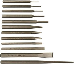 Mayhew - 12 Piece Punch & Chisel Set - 1/4 to 5/8" Chisel, 1/8 to 3/8" Punch, Hex Shank - Exact Tool & Supply