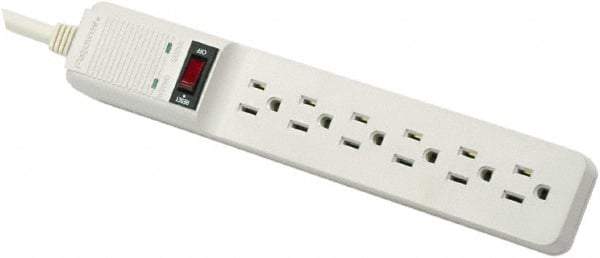 FELLOWES - 6 Outlets, 120 Volts, 15 Amps, 15' Cord, Surge Power Outlet Strip - Floor Mount, 5-15R NEMA Configuration - Exact Tool & Supply