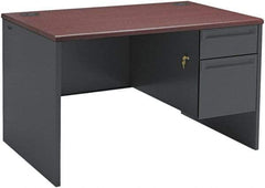 Hon - Steel-Reinforced High-Pressure Laminate/Metal Right Pedestal Desk - 48" Wide x 30" Deep x 29" High, Mahogany/Charcoal - Exact Tool & Supply