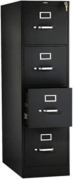 Hon - 15" Wide x 52" High x 26-1/2" Deep, 4 Drawer Vertical File with Lock - Steel, Black - Exact Tool & Supply