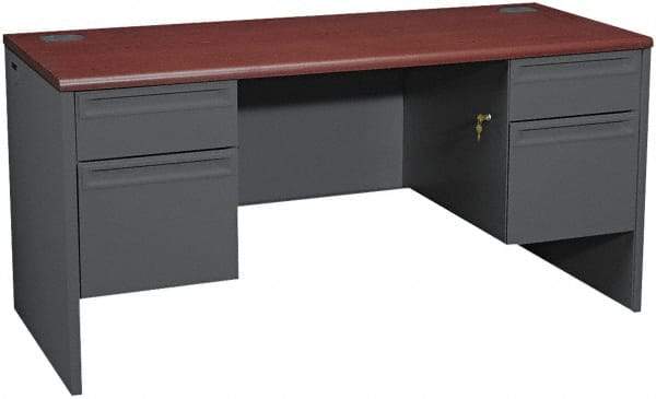 Hon - 69" Long x 29-1/2" High x 29-1/2" Deep, 4 Drawer Kneespace Credenza - Mahogany/Charcoal (Color), Metal - Exact Tool & Supply