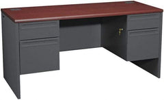 Hon - 69" Long x 29-1/2" High x 29-1/2" Deep, 4 Drawer Kneespace Credenza - Mahogany/Charcoal (Color), Metal - Exact Tool & Supply