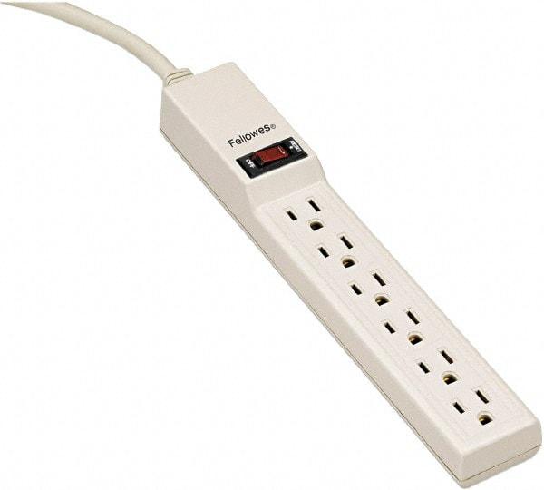FELLOWES - 6 Outlets, 120 Volts, 15 Amps, 4' Cord, Standard Power Outlet Strip - Floor Mount, 5-15R NEMA Configuration - Exact Tool & Supply