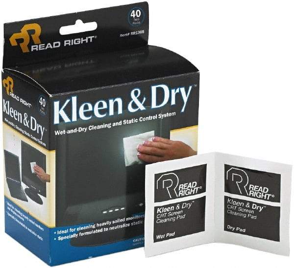 READ RIGHT - Pre-Moistened Screen Cleaning Wipes - Box, 5" x 5" Sheet Size, White - Exact Tool & Supply