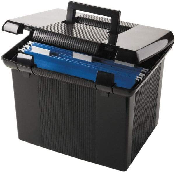 Pendaflex - 1 Compartment, 13-7/8 Inch Wide x 14 Inch Deep x 11-1/8 Inch High, Portable Storage Box - Plastic, Black - Exact Tool & Supply