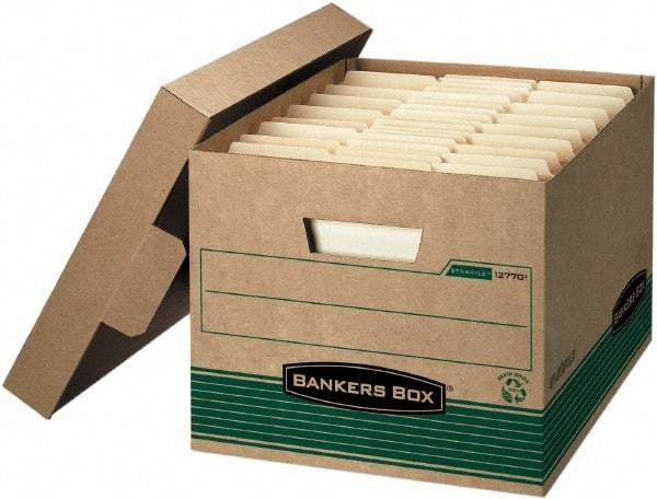 BANKERS BOX - 1 Compartment, 12 Inch Wide x 15 Inch Deep x 10 Inch High, File Storage Box - Paper, Kraft and Green - Exact Tool & Supply