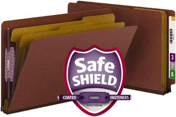 Samsill - 8-1/2 x 14", Legal, Red, Classification Folders with End Tab Fastener - 11 Point Stock, Straight Tab Cut Location - Exact Tool & Supply