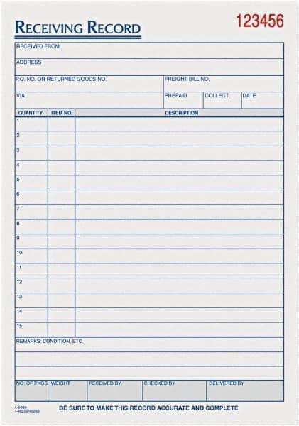 TOPS - 50 Sheet, 5-1/2 x 7-7/8", Receiving Record Book - White - Exact Tool & Supply