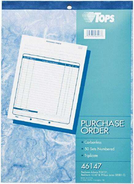 TOPS - 50 Sheet, 8-3/8 x 10-3/16", Purchase Order Book - White - Exact Tool & Supply