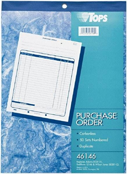 TOPS - 50 Sheet, 8-3/8 x 10-3/16", Purchase Order Book - White - Exact Tool & Supply