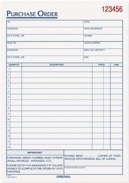 TOPS - 50 Sheet, 5-9/16 x 7-15/16", Purchase Order Book - White - Exact Tool & Supply
