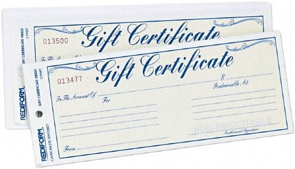 REDIFORM - 25 Sheet, 8-1/2 x 3-2/3", Gift Certificates - White - Exact Tool & Supply