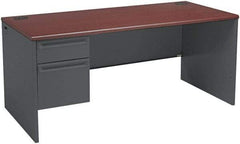 Hon - Steel-Reinforced High-Pressure Laminate/Metal Left Pedestal Desk - 66" Wide x 30" Deep x 29" High, Mahogany/Charcoal - Exact Tool & Supply