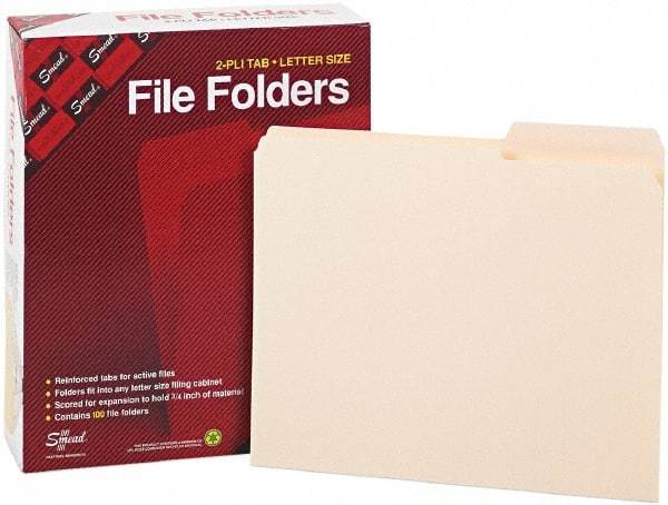 Samsill - 8-1/2 x 11", Letter Size, Manila, File Folders with Top Tab - 11 Point Stock, 2/5 Tab Cut Location - Exact Tool & Supply