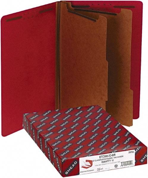 Samsill - 8-1/2 x 14", Legal, Bright Red, Classification Folders with End Tab Fastener - 11 Point Stock, Straight Tab Cut Location - Exact Tool & Supply
