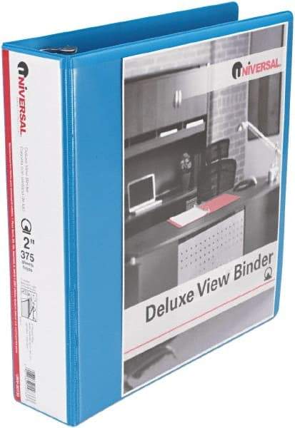 UNIVERSAL - 2" Sheet Capacity, 11 x 8-1/2", View Ring Binder - Suede Finish Vinyl, Light Blue - Exact Tool & Supply