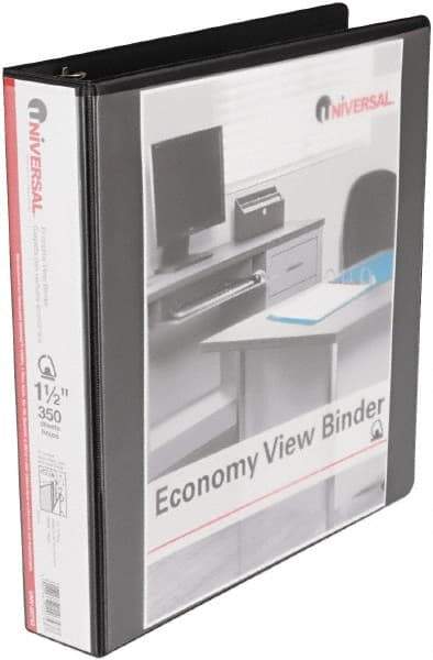 UNIVERSAL - 1-1/2" Sheet Capacity, 11 x 8-1/2", View Ring Binder - Vinyl, Black - Exact Tool & Supply