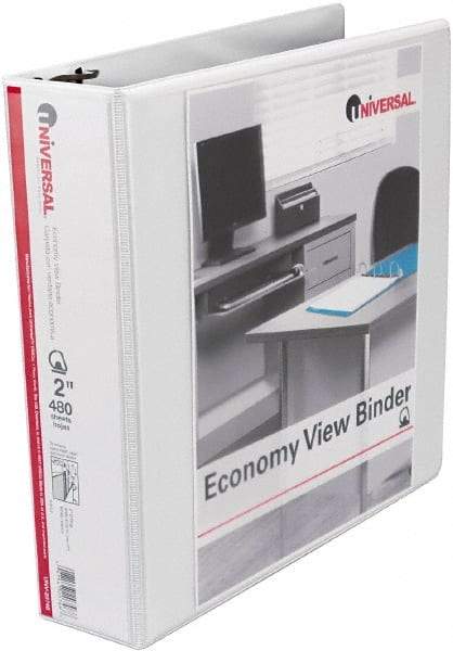 UNIVERSAL - 2" Sheet Capacity, 11 x 8-1/2", View Ring Binder - Vinyl, White - Exact Tool & Supply
