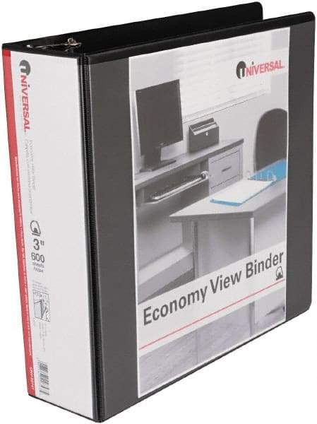UNIVERSAL - 3" Sheet Capacity, 11 x 8-1/2", View Ring Binder - Vinyl, Black - Exact Tool & Supply