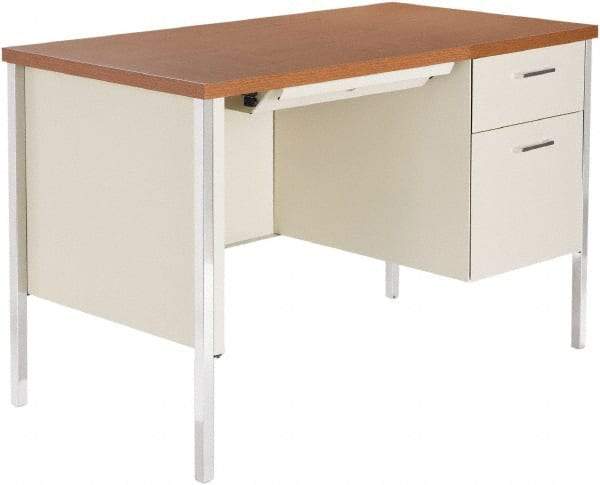 ALERA - Woodgrain Laminate/Steel Single Pedestal Desk with Center Drawer - 45" Wide x 24" Deep x 29" High, Cherry/Putty - Exact Tool & Supply