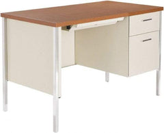 ALERA - Woodgrain Laminate/Steel Single Pedestal Desk with Center Drawer - 45" Wide x 24" Deep x 29" High, Cherry/Putty - Exact Tool & Supply