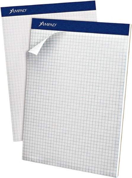 AMPAD - 100 Sheet, 8-1/2 x 11-3/4", Quadrille Writing Pad - White - Exact Tool & Supply