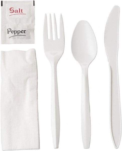 GEN - Wrapped Cutlery Kit, 6-1/4", Fork, Knife, Spoon, Napkin, Salt, Pepper - White - Exact Tool & Supply
