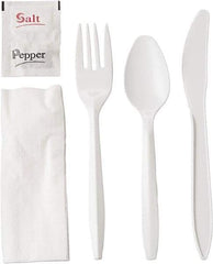GEN - Wrapped Cutlery Kit, 6-1/4", Fork, Knife, Spoon, Napkin, Salt, Pepper - White - Exact Tool & Supply