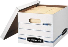 BANKERS BOX - 1 Compartment, 12 Inch Wide x 15 Inch Deep x 10 Inch High, File Storage Box - 1 Ply Side, 2 Ply Bottom, 2 Ply End, White and Blue - Exact Tool & Supply