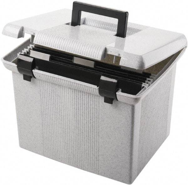 Pendaflex - 1 Compartment, 13 Inch Wide x 14 Inch Deep x 10 Inch High, Portable File Box - Plastic, Granite - Exact Tool & Supply