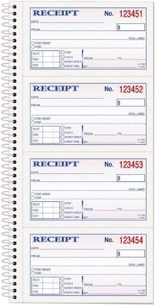TOPS - 200 Sheet, 2-3/4 x 4-3/4", Receipt Book - White - Exact Tool & Supply