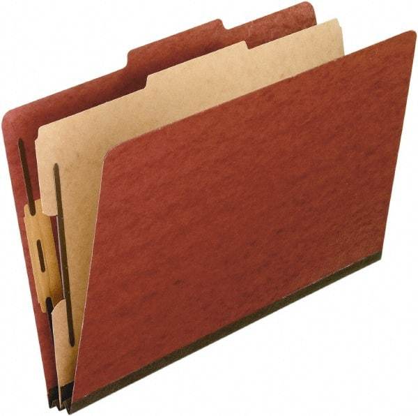 Pendaflex - 8-1/2 x 14", Legal, Red, Classification Folders with Top Tab Fastener - 11 Point Stock, 2/5 Tab Cut Location - Exact Tool & Supply