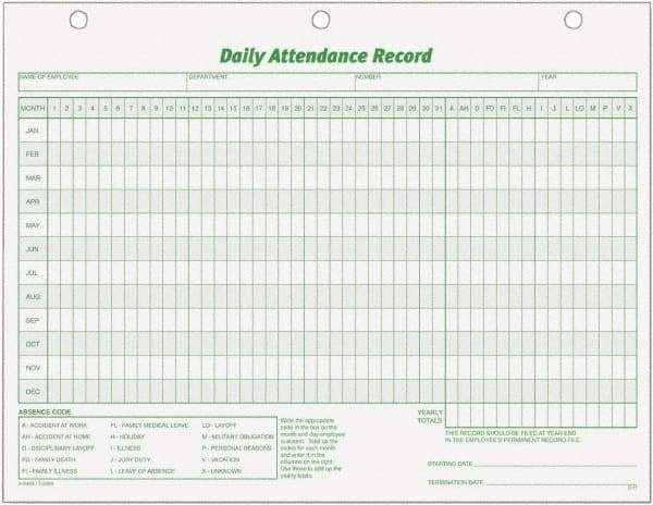 TOPS - 50 Sheet, 8-1/2 x 11", Attendance Card - White - Exact Tool & Supply