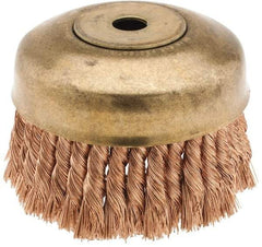 Ampco - 6" Diam, 5/8-11 Threaded Arbor, Bronze Phosphorus Fill Cup Brush - 0.02 Wire Diam, 1-3/4" Trim Length, 6,000 Max RPM - Exact Tool & Supply