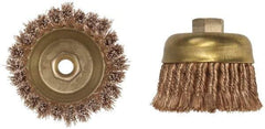 Ampco - 3" Diam, 5/8-11 Threaded Arbor, Bronze Phosphorus Fill Cup Brush - 0.02 Wire Diam, 3/4" Trim Length, 12,500 Max RPM - Exact Tool & Supply