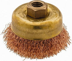 Ampco - 3" Diam, 5/8-11 Threaded Arbor, Bronze Phosphorus Fill Cup Brush - 0.014 Wire Diam, 0.88" Trim Length, 12,500 Max RPM - Exact Tool & Supply