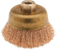 Ampco - 4" Diam, 5/8-11 Threaded Arbor, Bronze Phosphorus Fill Cup Brush - 0.014 Wire Diam, 1-1/2" Trim Length, 8,000 Max RPM - Exact Tool & Supply