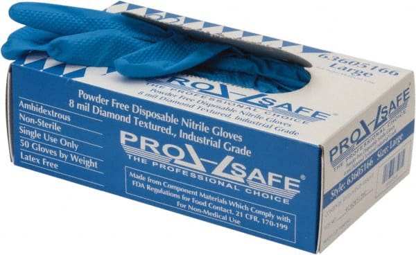 PRO-SAFE - 50 Piece Pack, Size L, 8 mil, Industrial Grade, Powder Free Nitrile Disposable Gloves - Exact Tool & Supply