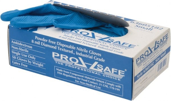 PRO-SAFE - 50 Piece Pack, Size S, 8 mil, Industrial Grade, Powder Free Nitrile Disposable Gloves - Exact Tool & Supply