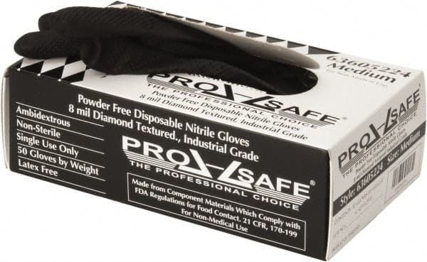 PRO-SAFE - 50 Piece Pack, Size M, 8 mil, Industrial Grade, Powder Free Nitrile Disposable Gloves - Exact Tool & Supply