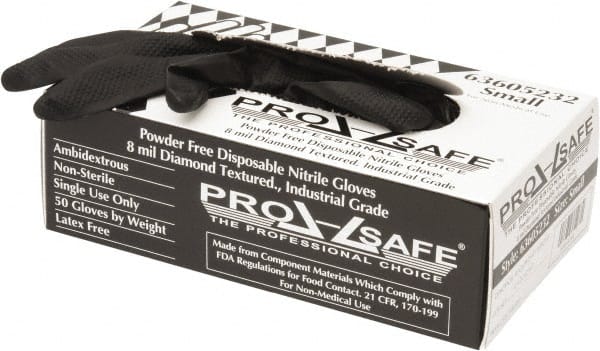 PRO-SAFE - 50 Piece Pack, Size S, 8 mil, Industrial Grade, Powder Free Nitrile Disposable Gloves - Exact Tool & Supply