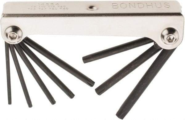 Bondhus - 8 Piece T9 to T40 Fold-Up Torx Key Set - T9, T10, T15, T20, T25, T27, T30, T40 Torx Size - Exact Tool & Supply