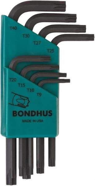 Bondhus - 8 Piece T9 to T40 Protanium High Torque Steel L-Key Torx Key Set - T9, T10, T15, T20, T25, T27, T30, T40 Torx Size - Exact Tool & Supply