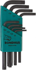 Bondhus - 8 Piece T9 to T40 Protanium High Torque Steel L-Key Torx Key Set - T9, T10, T15, T20, T25, T27, T30, T40 Torx Size - Exact Tool & Supply